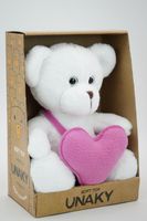 Мягкая игрушка в средней подарочной коробке Мишка Аха белоснежный , 24/32 см, сердце флис розовый, 0913424S-33М