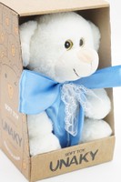 Мягкая игрушка в маленькой подарочной коробке Медвежонок Сильвестр белый, 20/25 см, в голубом атласном банте, 0913820-15K