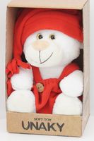 Мягкая игрушка в маленькой подарочной коробке Медвежонок Сильвестр белый, 20/25 см в красных комбинезоне и колпаке с кисточкой, 0913820-21-28K
