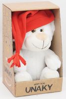 Мягкая игрушка в маленькой подарочной коробке Медвежонок Сильвестр белый, 20/25 см в красном колпаке с кисточкой, 0913820-28K