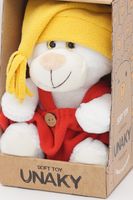 Мягкая игрушка в маленькой подарочной коробке Медвежонок Сильвестр белый, 20/25 см в жёлтом колпаке с кисточкой и красной толстовке, 0913820-29-36K