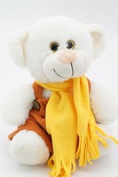 Мягкая игрушка Медвежонок Сильвестр белый, 20/25 см, в кирпичном комбинезоне и жёлтом шарфе, 0913820-37-67
