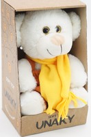 Мягкая игрушка в маленькой подарочной коробке Медвежонок Сильвестр белый, 20/25 см, в кирпичном комбинезоне и жёлтом шарфе, 0913820-37-67K