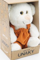 Мягкая игрушка в маленькой подарочной коробке Медвежонок Сильвестр белый, 20/25 см, в кирпичном флисовом комбинезоне , 0913820-37K