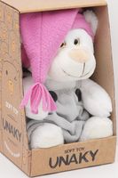 Мягкая игрушка в маленькой подарочной коробке Медвежонок Сильвестр белый, 20/25 см в сером комбинезоне и розовом колпаке с кисточкой, 0913820-39-40K