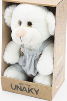 Мягкая игрушка в маленькой подарочной коробке Медвежонок Сильвестр белый, 20/25 см, в сером флисовом комбинезоне , 0913820-39K