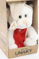Мягкая игрушка в маленькой подарочной коробке Медвежонок Сильвестр белый, 20/25 см, в красном шарфе и бежевом колпаке с кисточкой, 0913820-50-57K