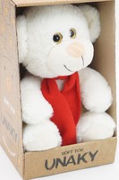 Мягкая игрушка в маленькой подарочной коробке Медвежонок Сильвестр белый, 20/25 см, в красном флисовом шарфе, 0913820-50K