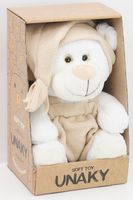Мягкая игрушка в маленькой подарочной коробке Медвежонок Сильвестр белый, 20/25 см в бежевых комбинезоне и колпаке с кисточкой, 0913820-57-64K