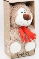 Мягкая игрушка в большой подарочной коробке Медведь Двейн, малый в кирпичном флисовом шарфе, 32/45 см 0924232S-26L