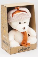 Мягкая игрушка в средней подарочной коробке Мишка Аха Великолепный малый 24/32 см в кирпичном шарфе и шапке-ушанке, 0937224S-26-43M