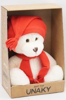Мягкая игрушка в средней подарочной коробке Мишка Аха Великолепный малый 24/32 см в красных колпаке с кисточкой и шарфе, 0937224S-28-50M