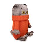 Мягкая игрушка Кот-подушка в свитере с косами, 32 см, KP34-251